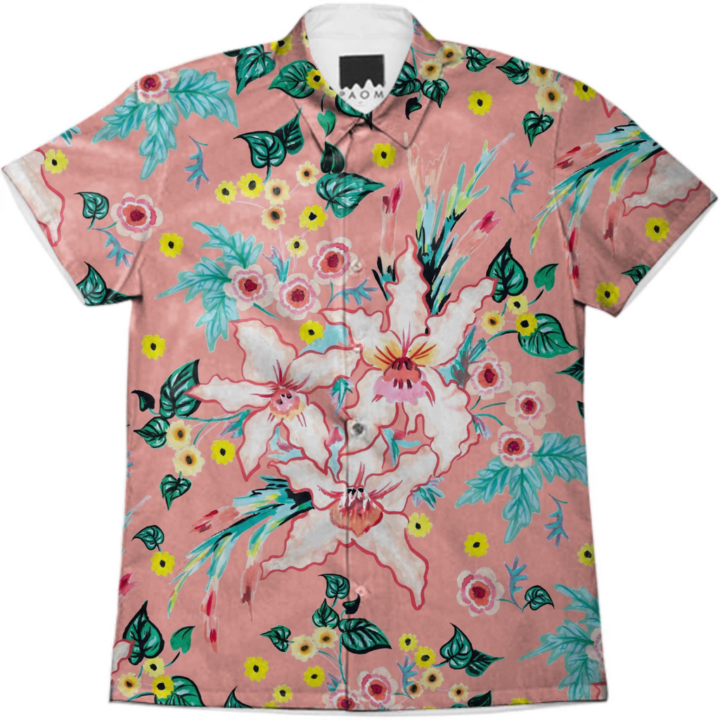 Tropical floral lilies on coral pink