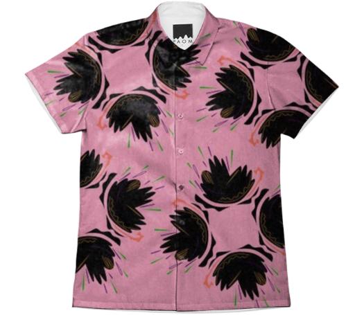 Designers PINK Blouse with Black Folk Flowers