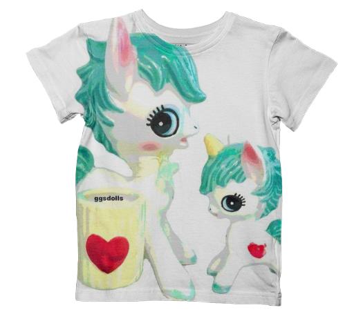 ggsdolls creation Kitsch Unicorn Love Large Print Kids Tee