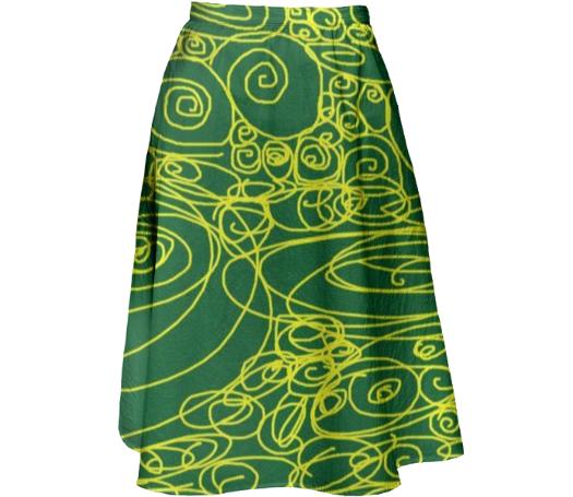 Losel Forest Green Gold Movements Skirt