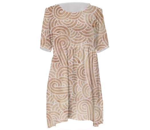 Iced coffee and white swirls doodles Babydoll Dress