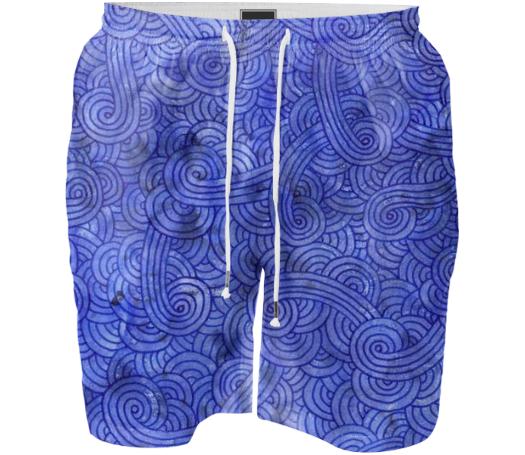 Royal blue swirls doodles Swim Short