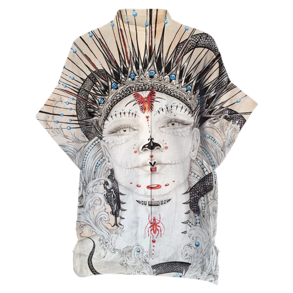 Day of the dead dia de los muertos hand drawn portrait viking inspired snakes butterfly