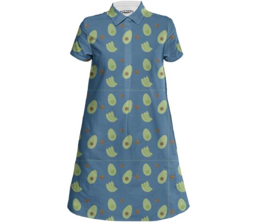 Avo Party Navy Blue Avocado Print Collared Dress