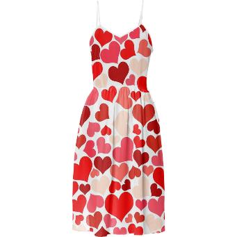 Red Pink Beige Heart Explosion Summer Dress