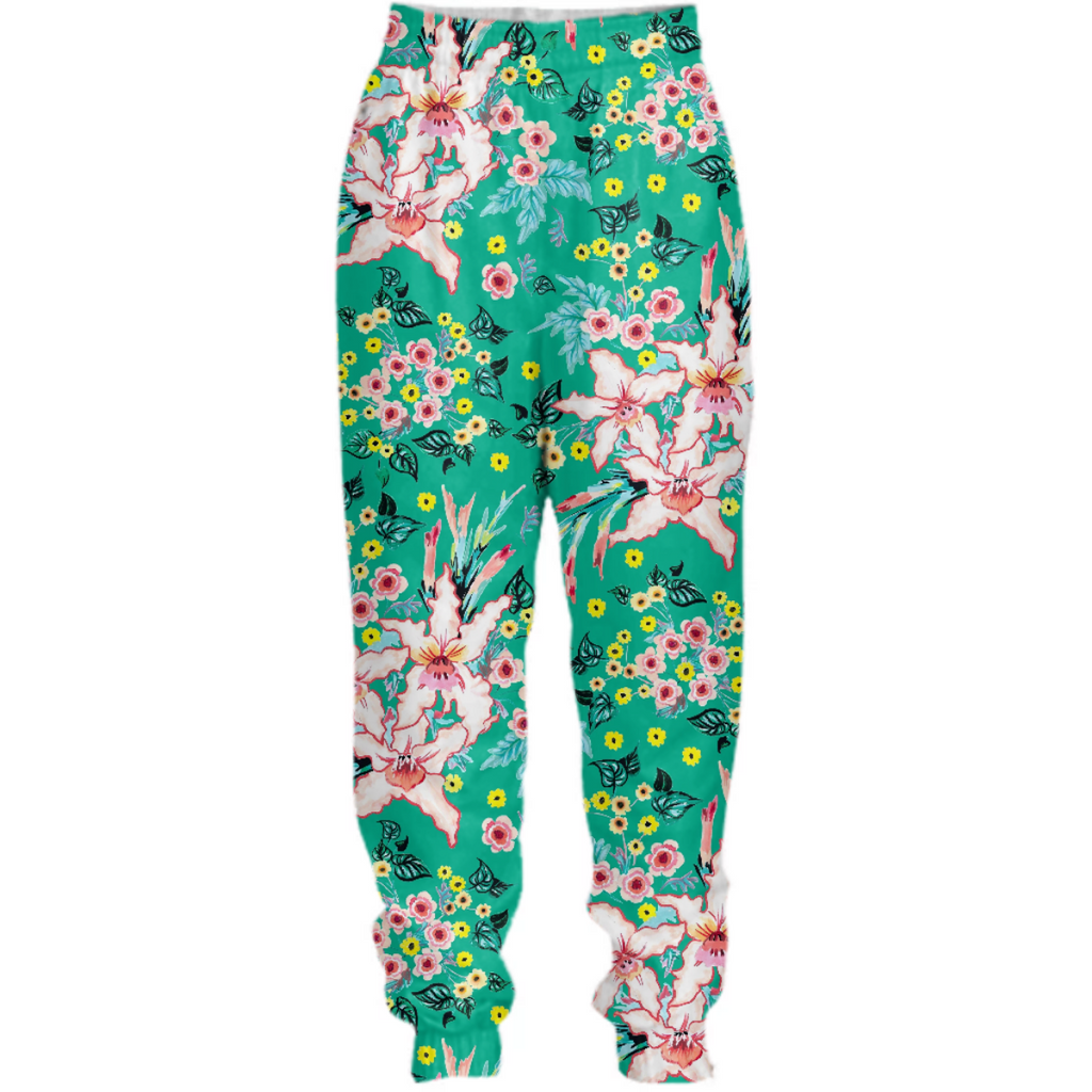 Tropical floral lilies and teal green