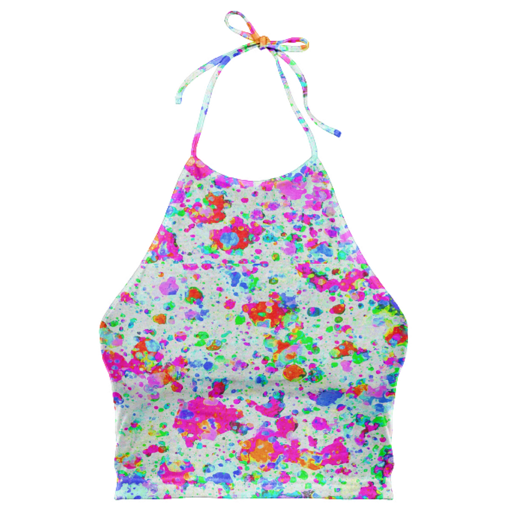 Neon Digital Paint Splatters Halter Top