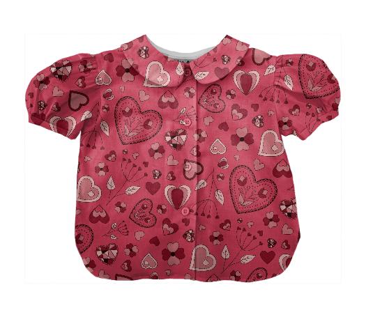 Pink flowers and hearts kids blouse