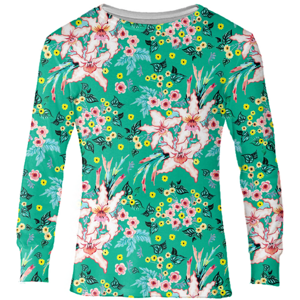 Tropical floral lilies and teal green