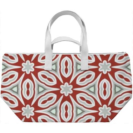 Red and Grey Geometric Weekend Bag