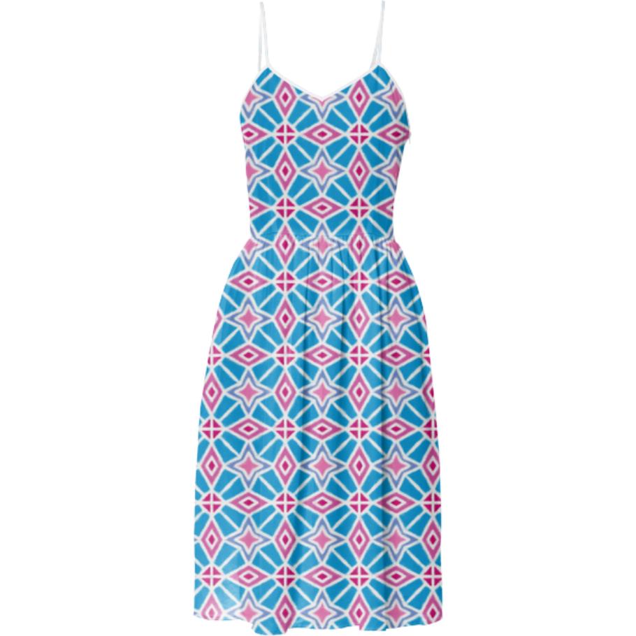 SUMMER DRESS Blue Pink Geometrics