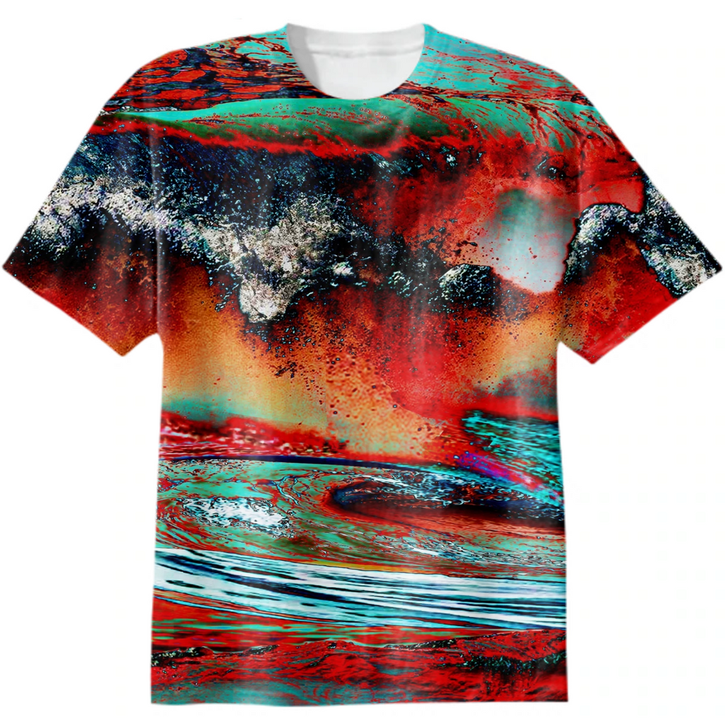 hawaiian waters, hawaiian volcano, sea, fire  sea, surrealism, maximalism, multicolor