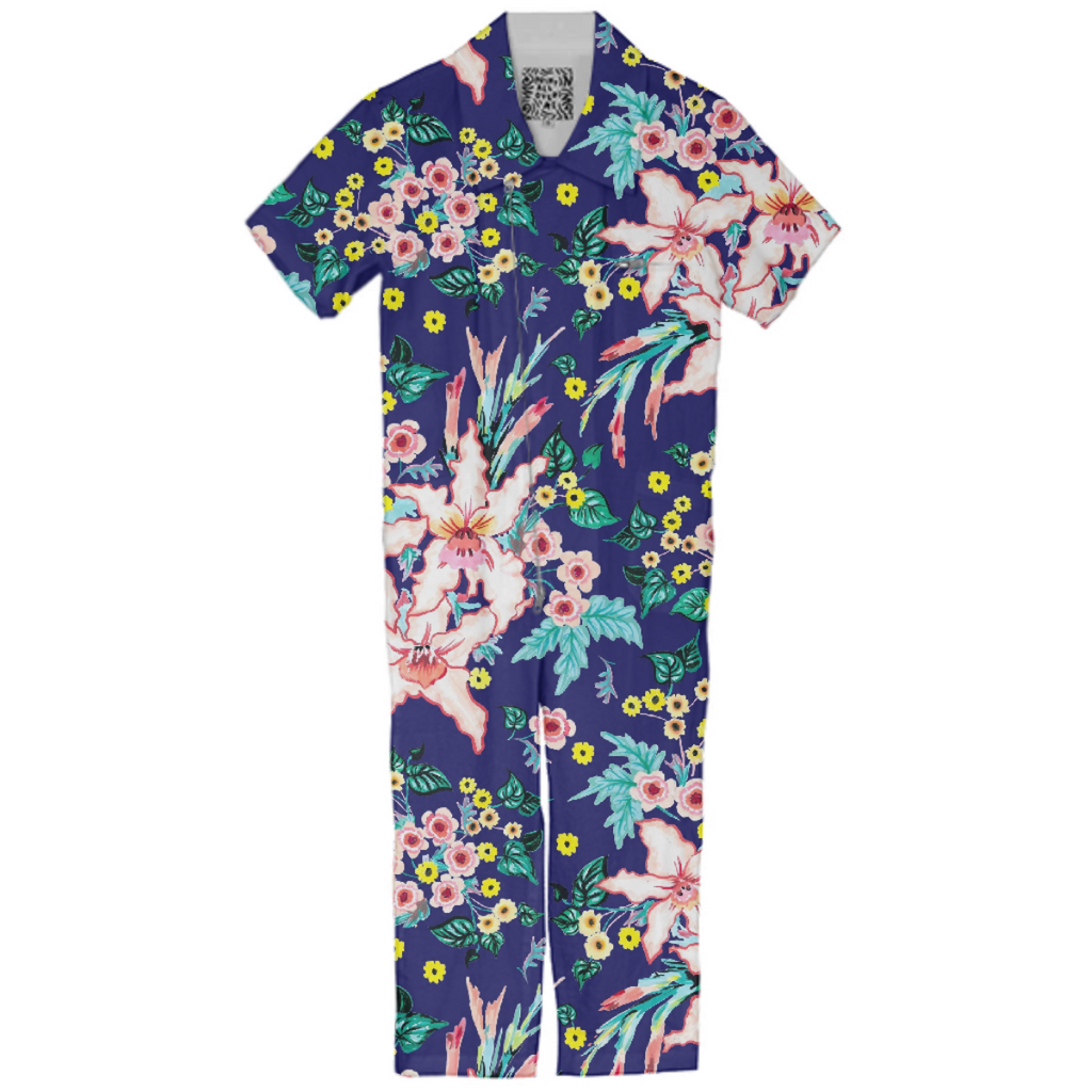 Lily Floral bold pattern in Navy and Pink