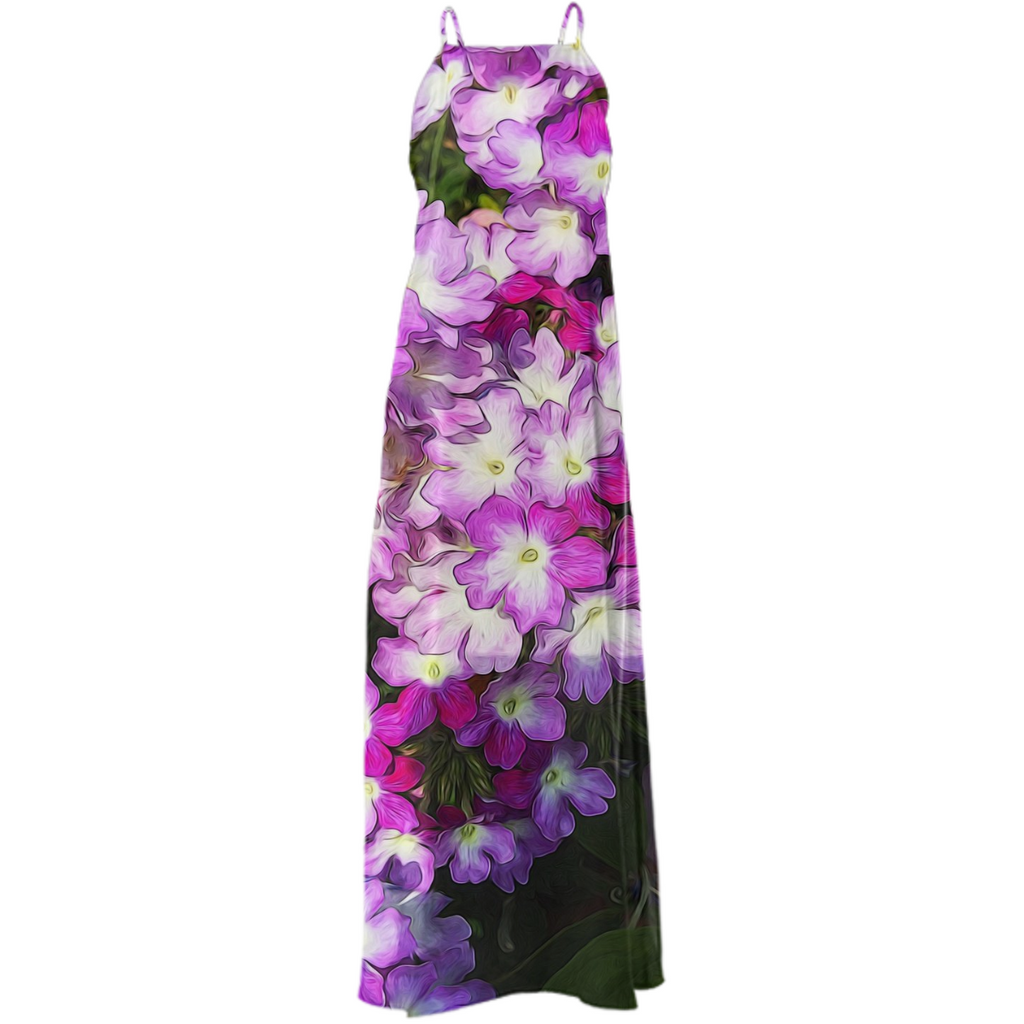 Purple and White Flowers poly Twill Maxi Dress