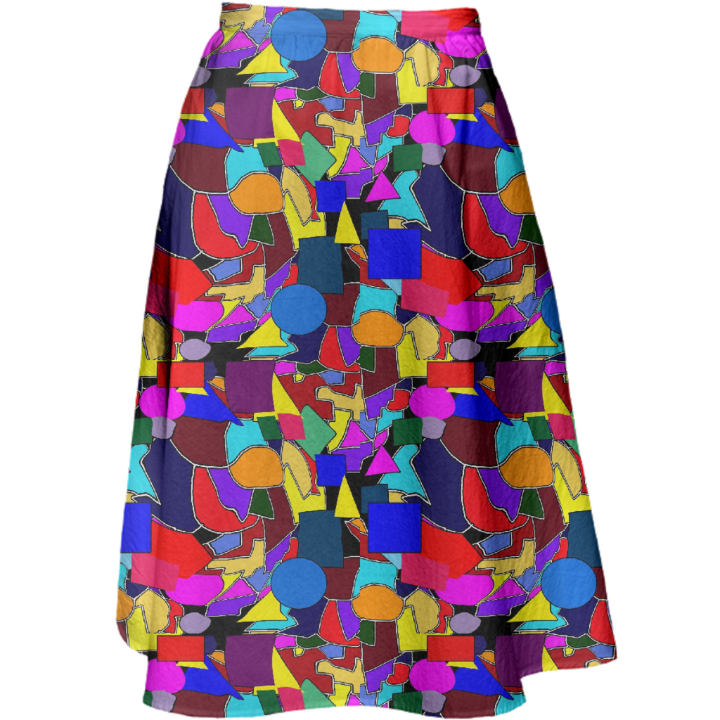 Colorful Shapes Collage Midi Skirt