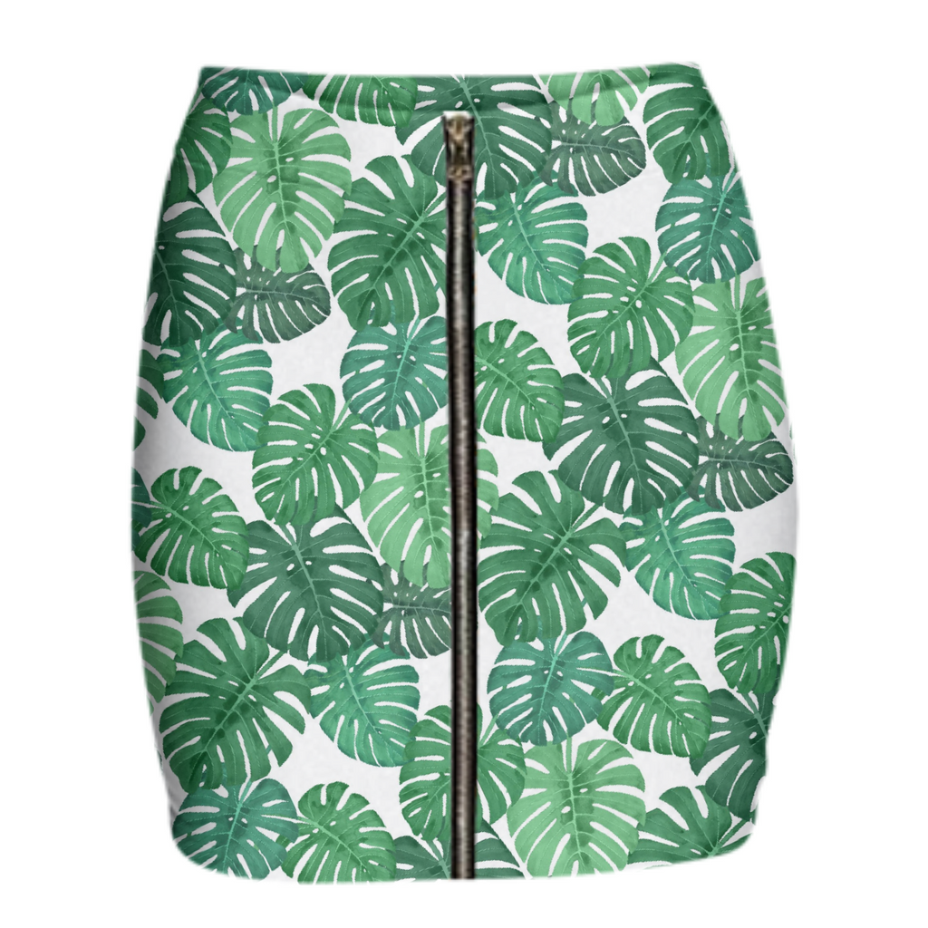 Monstera Jungle Neoprene Mini Zip Skirt by Frank-Joseph