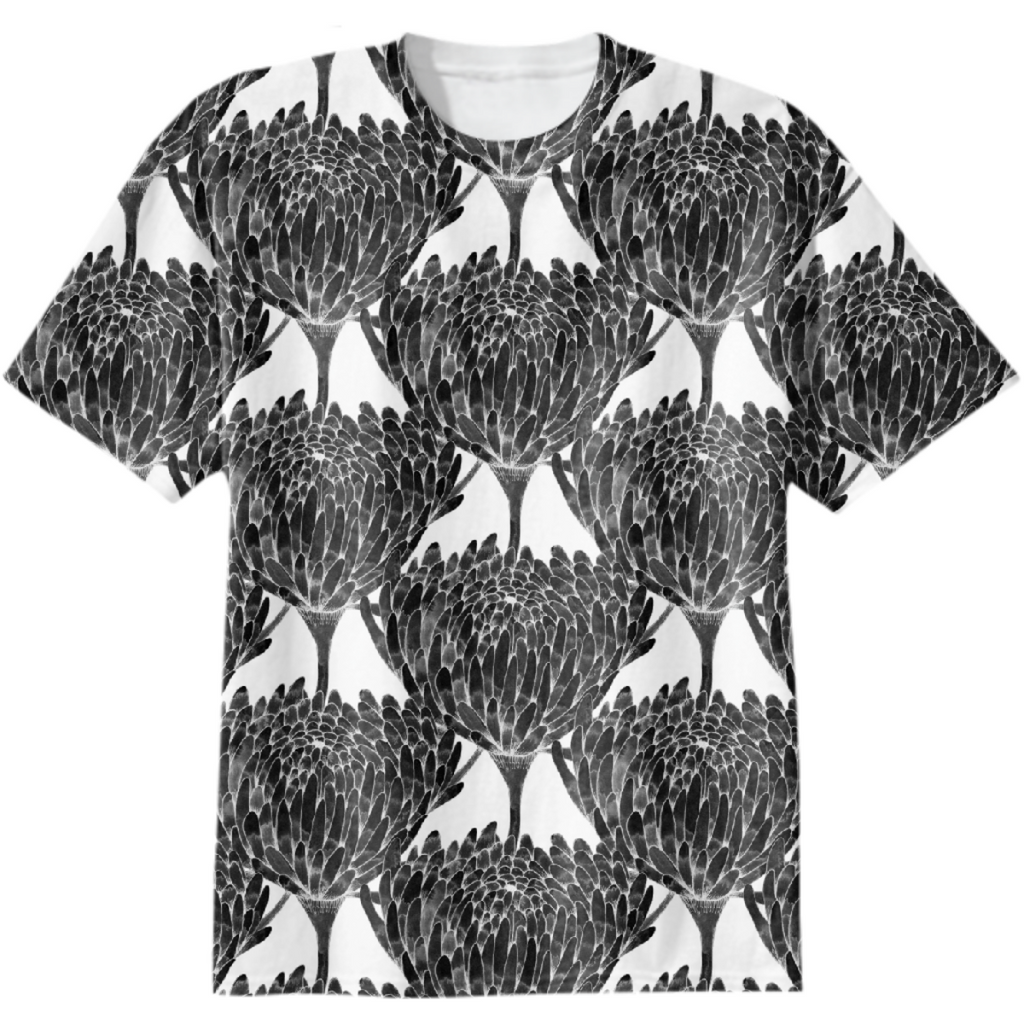 Chrysanthemum Crowd Black Cotton T-shirt