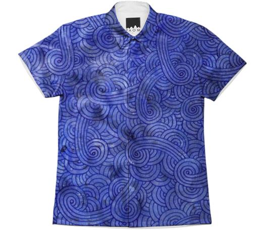 Royal blue swirls doodles Short Sleeve Workshirt