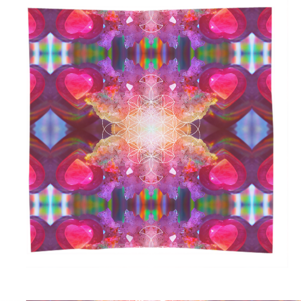 rainbow amethyst and rose quartz crystal rainbow mandala ~ scarf  ~ design 01