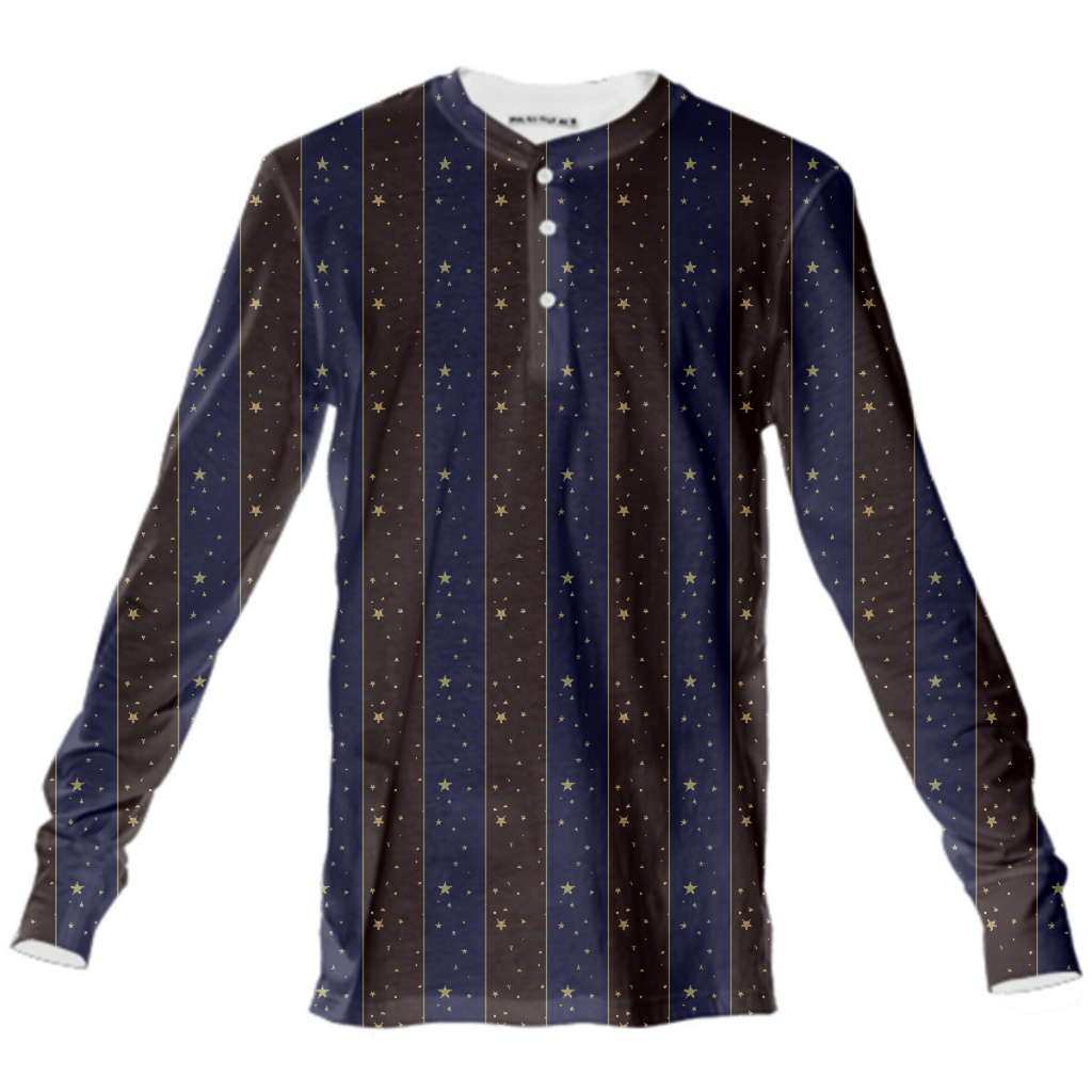 Black and Blue Striped Stars Henley Shirt