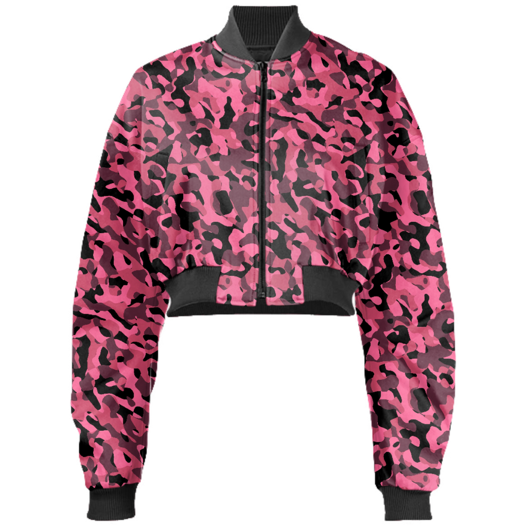 Pink and Black Camo Camouflage Pattern Bomber Jacket