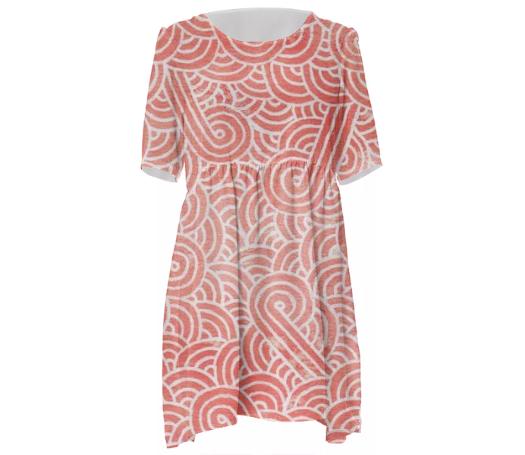 Peach and white swirls doodles Babydoll Dress