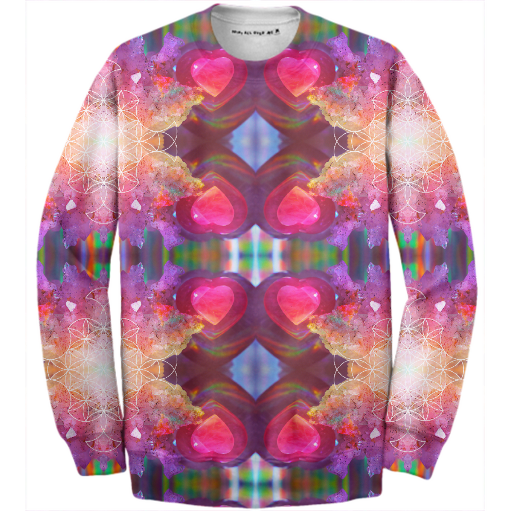 rainbow amethyst rose quartz crystal mandala sweatshirt - design 2
