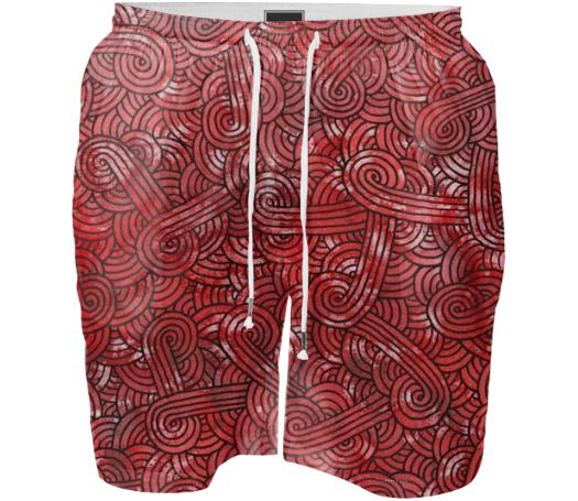 Red and black swirls doodles Swim Short