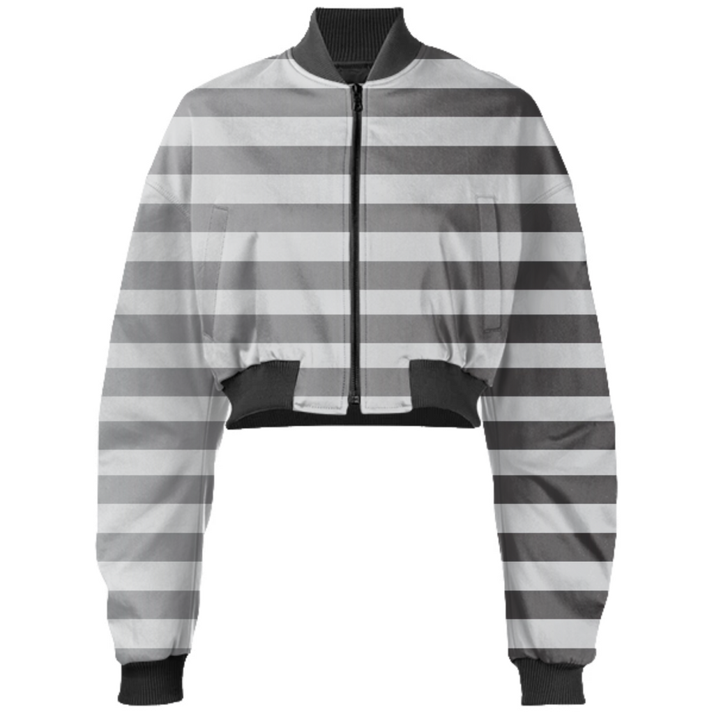 Silver Stripped Cropped Bomber Jacket