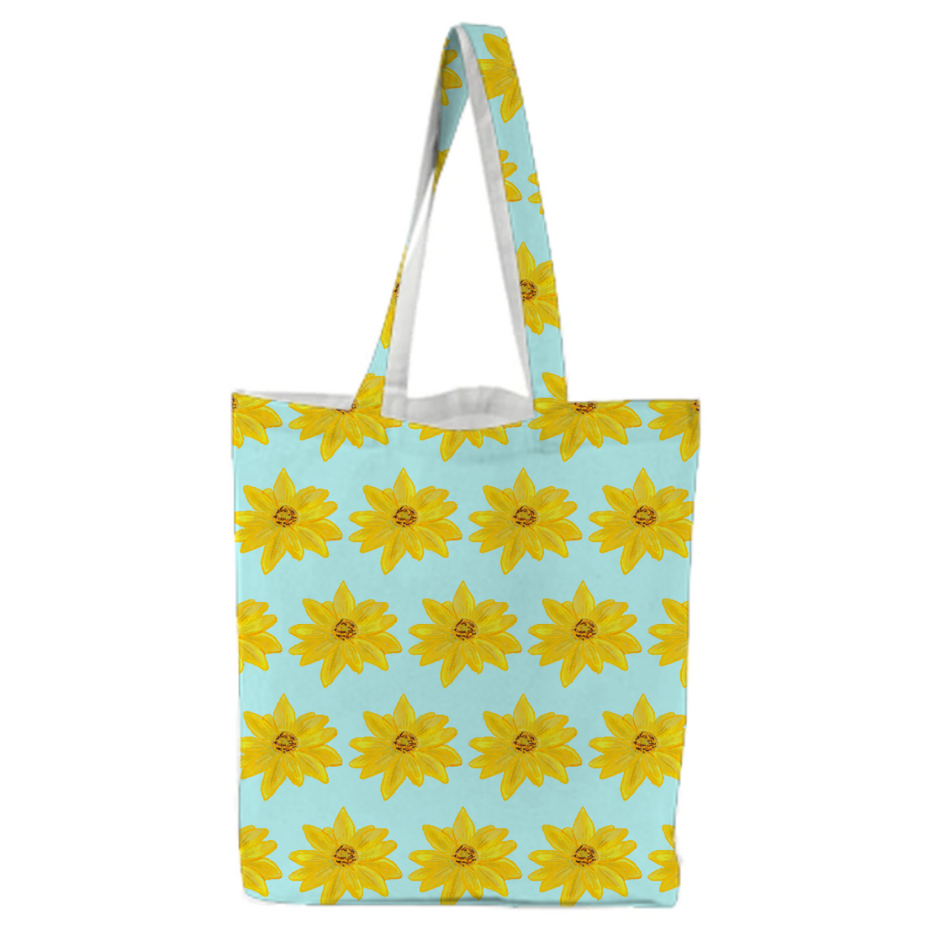 Yellow Daisies on Blue tote