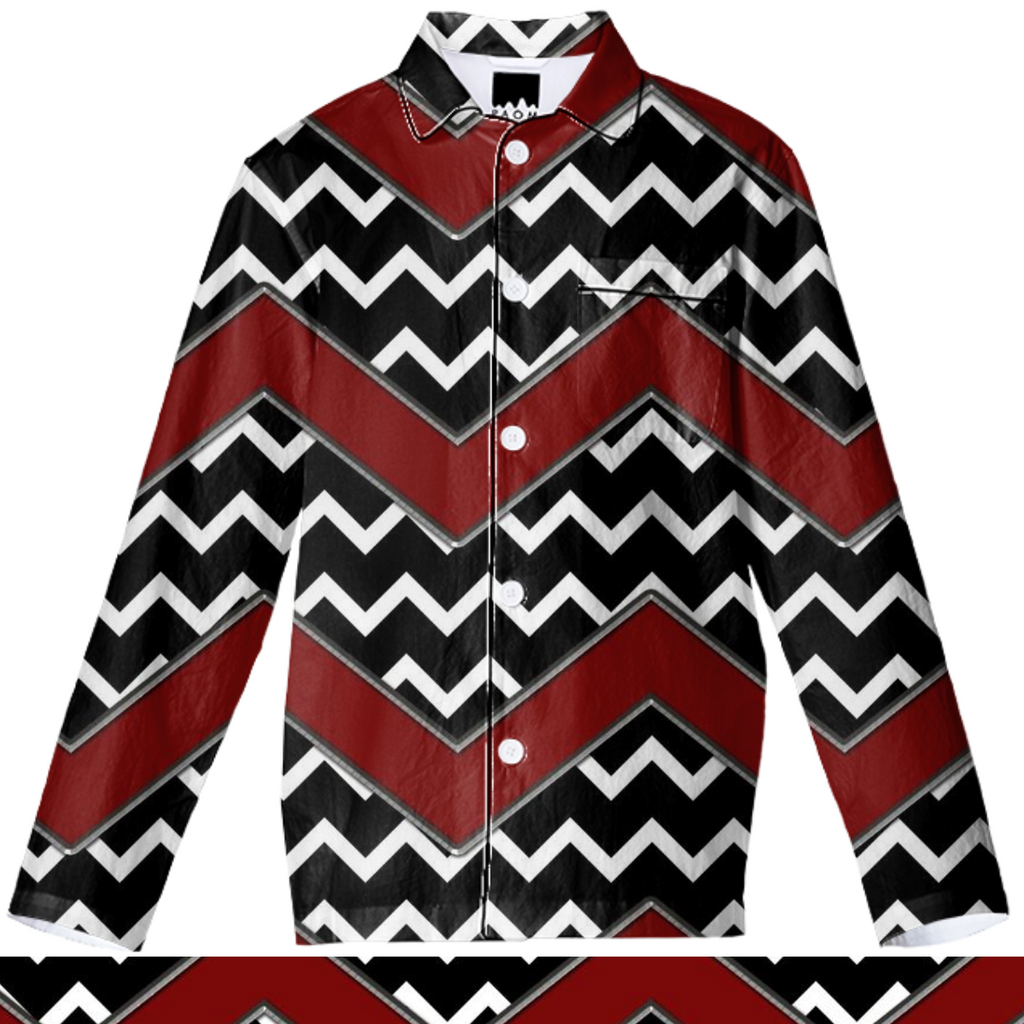 Black White Red Chevron Pajama Top