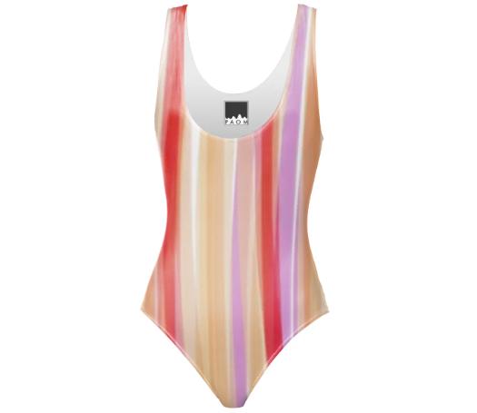 Pink Mauve Red And Cream Swimsuit