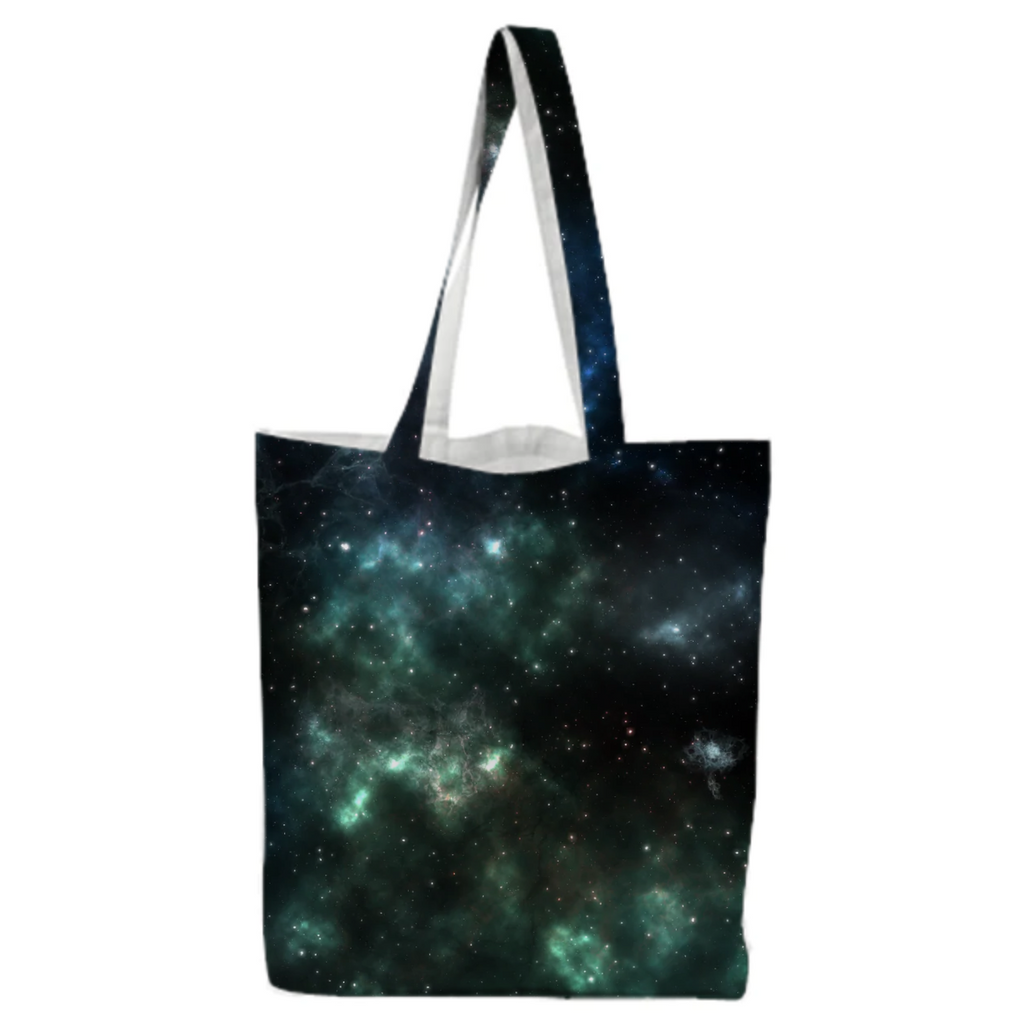 Colorful and magical, aesthetic nebula universe design blue green mint tote bag