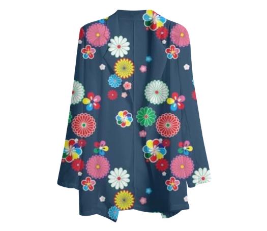 Navy Blue Kimono Print Blazer
