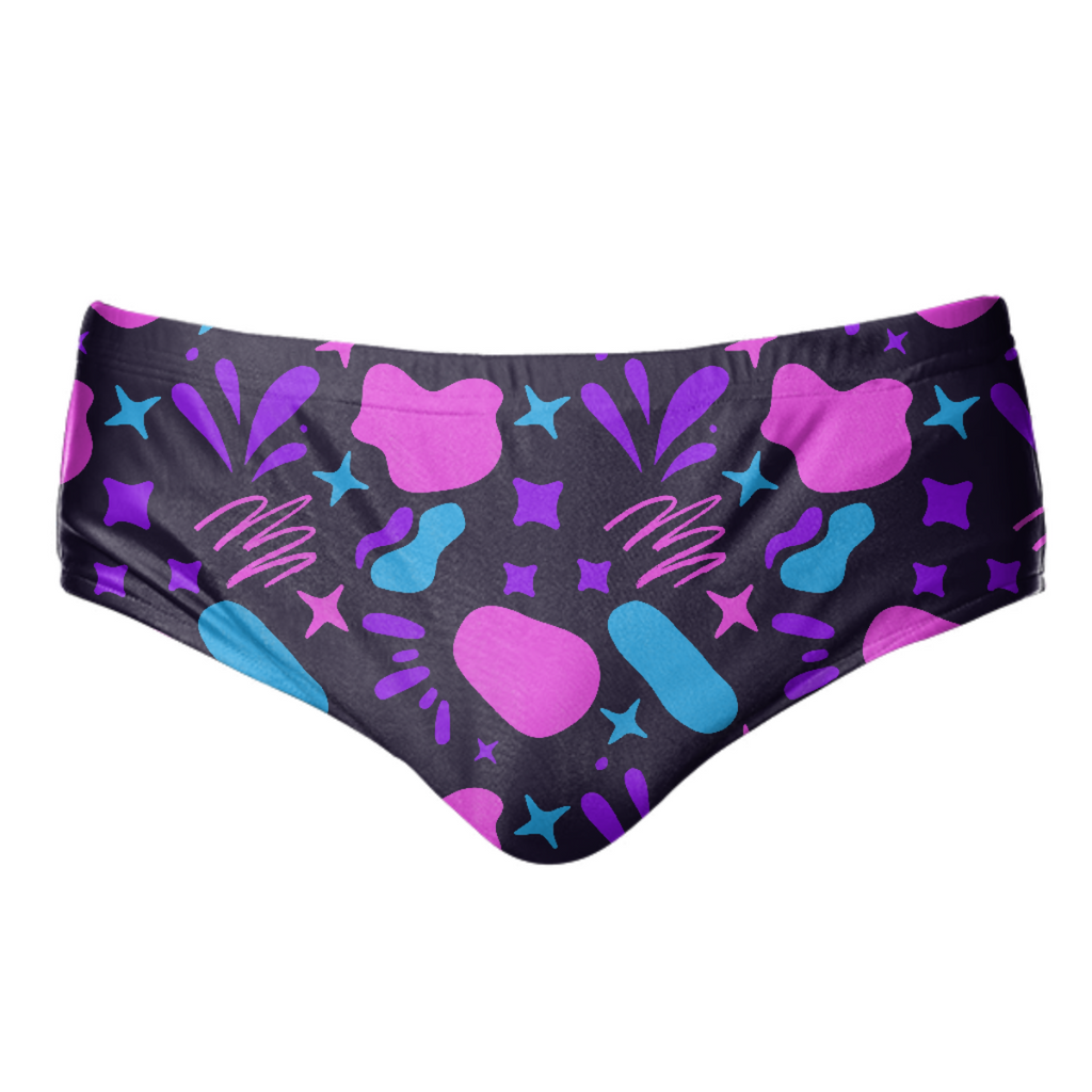 Abstract geometric stones and colorful stars trendy speedo pink