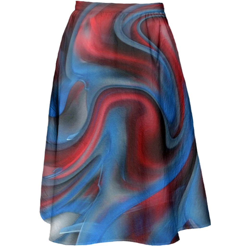 Blue Red Swirl Midi Skirt
