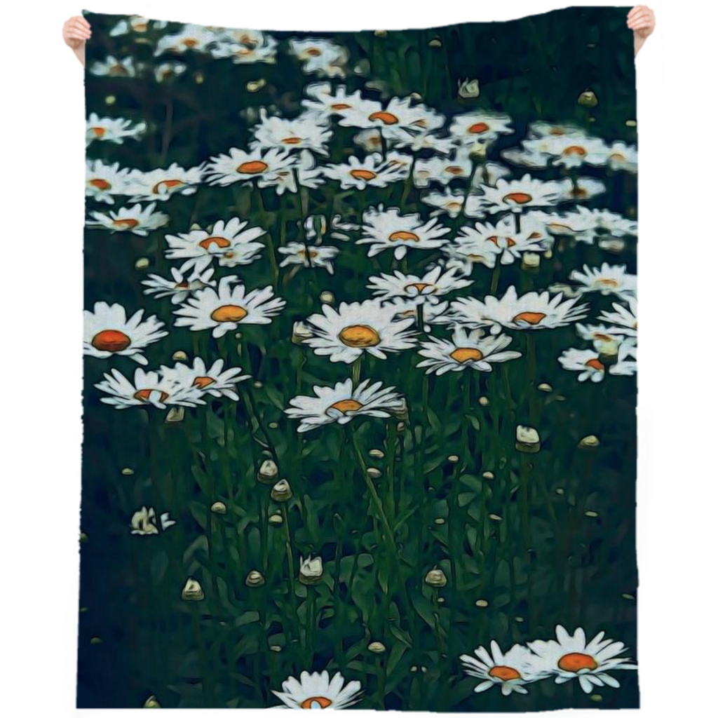 White Field Of Daisies Linen Beach Throw