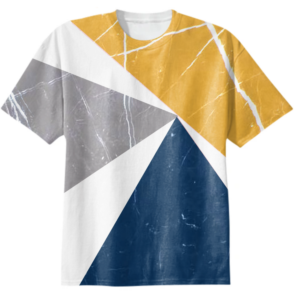 T-shirt en cotton Abstrait Triangles Jaune/Bleu