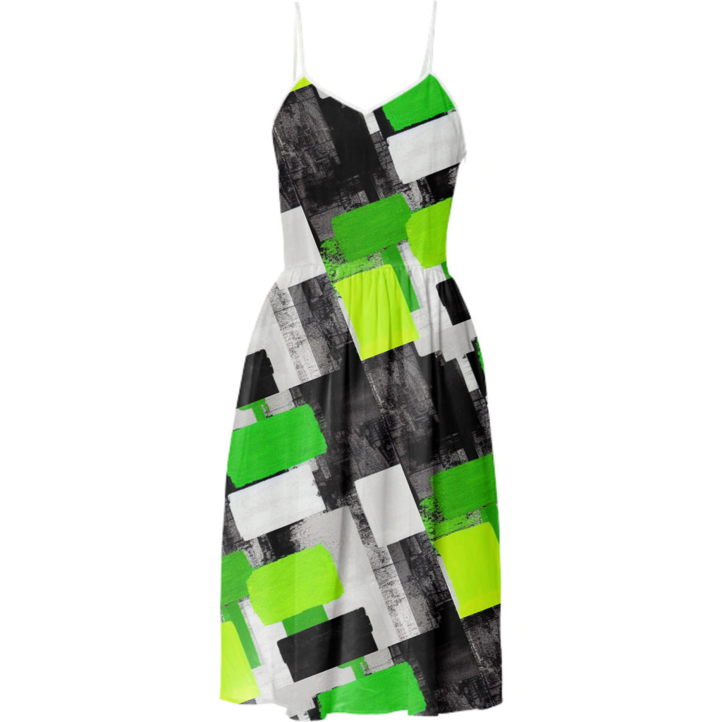Cityscape abstract green block dress