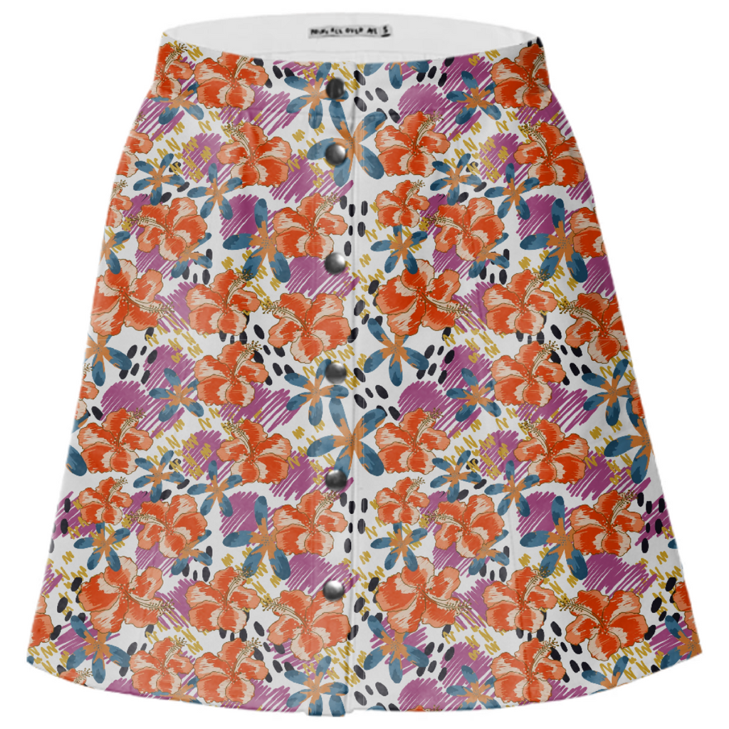 HIBISCUS, PLUMERIA AND COFFEE BEANS PATTERN SKIRT