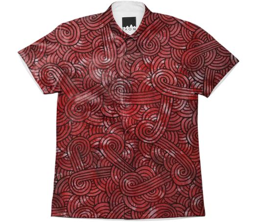 Red and black swirls doodles Short Sleeve Workshirt