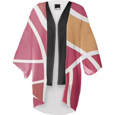 PINK AND WHITE GEOMETRIC KIMONO