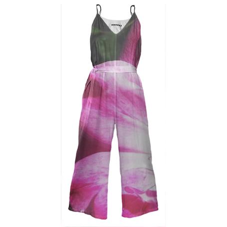 Magenta Flower Tie Waist Jumpsuit