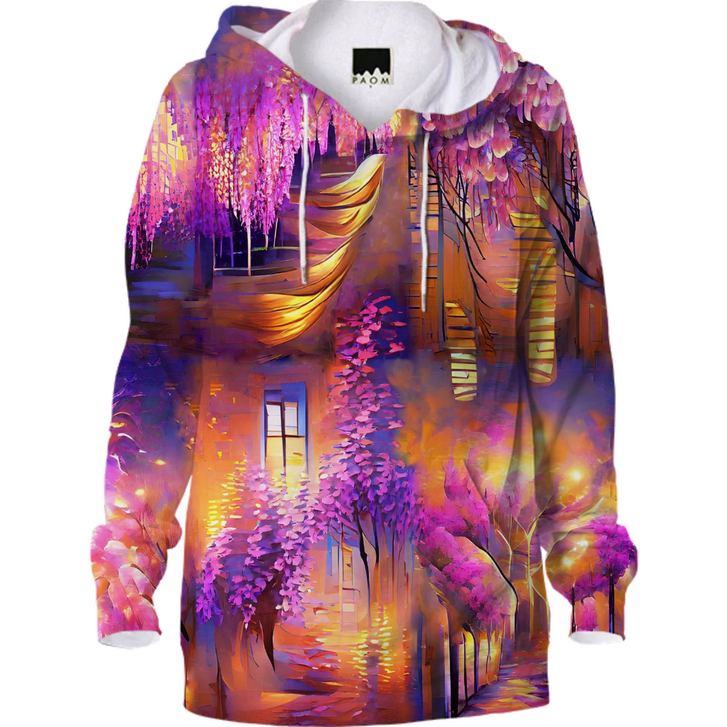 wisteria, evening, window lights, charming amethrin, flowers, bent branches, spring streets, comfort