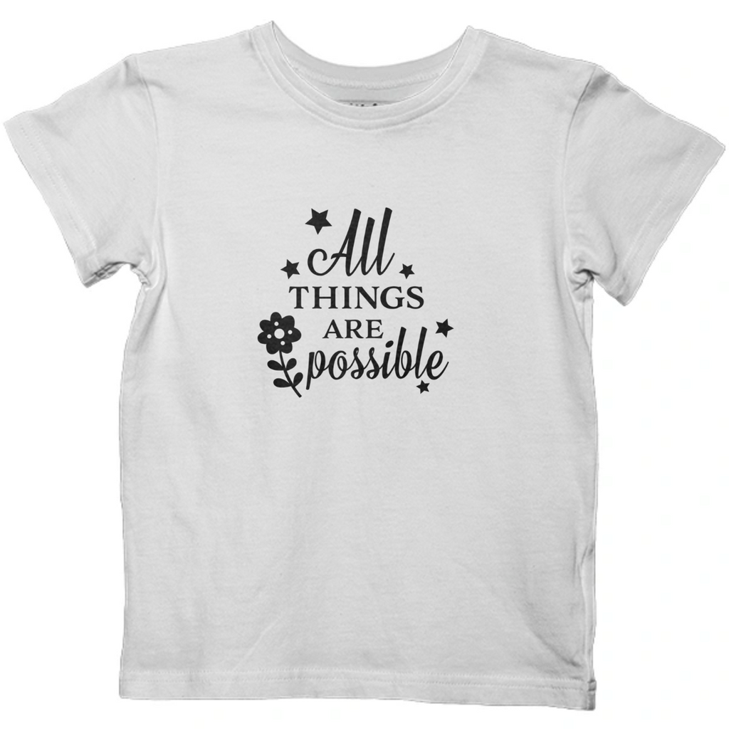 Kids T shirts with Jesus quote , All things are posible Black and white