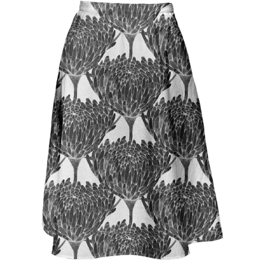Chrysanthemum Crowd Black Midi Skirt