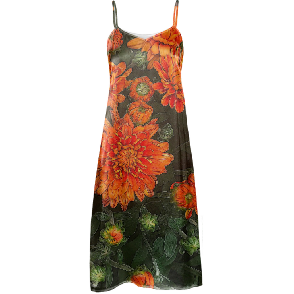 Orange Fall Mums Slip Dress