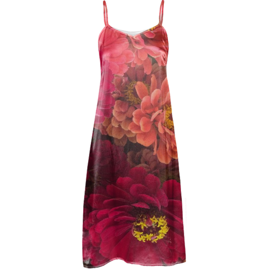Peach And Pink Zinnias Slip Dress