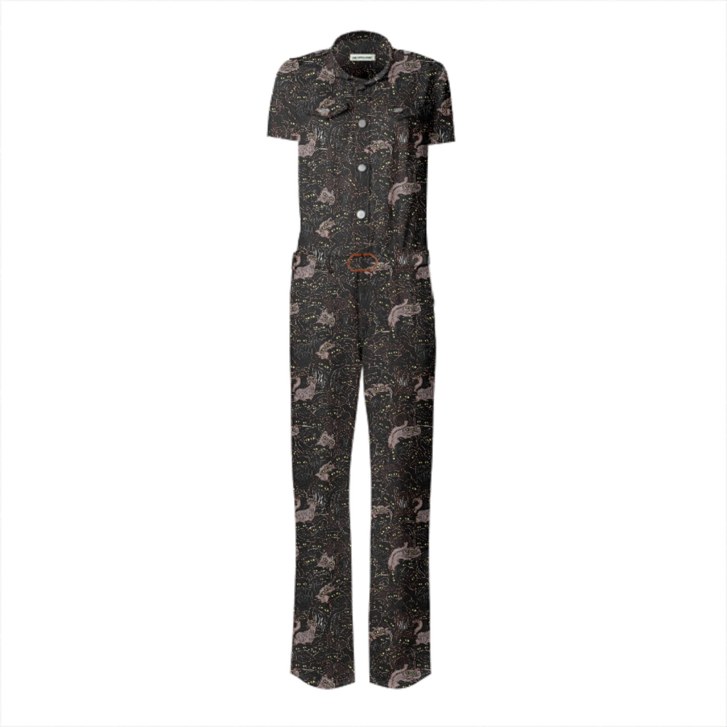 Spooky Cats Belted Jumpsuit