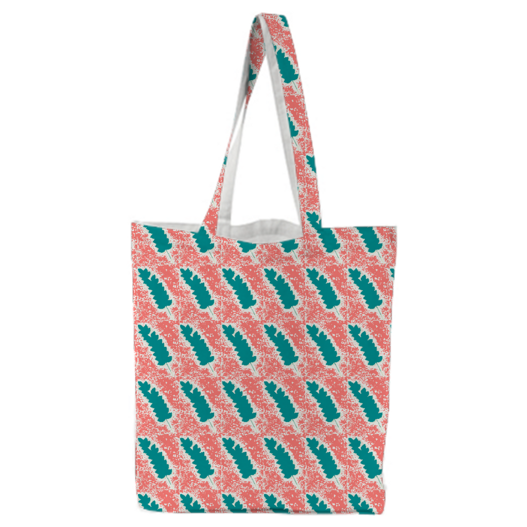 Coral Teal Leaf Tote